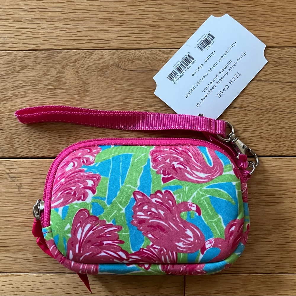 NWT Lilly Pulitzer Tech Case Wristlet Pink Flamingos Neoprene